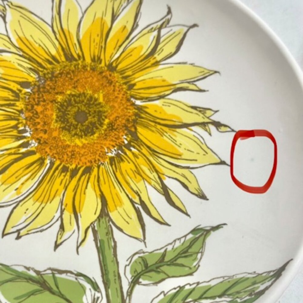 Signature Hoursewares Stoneware Plate Set of 6 W/ Metal Caddy Sunflower Design - Picture 10 of 14